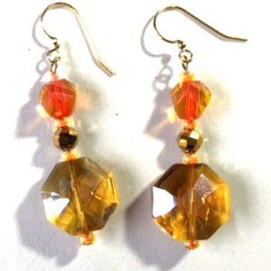 Brown Crystal Dangle Earrings Handcrafted by London About 1 1/2"